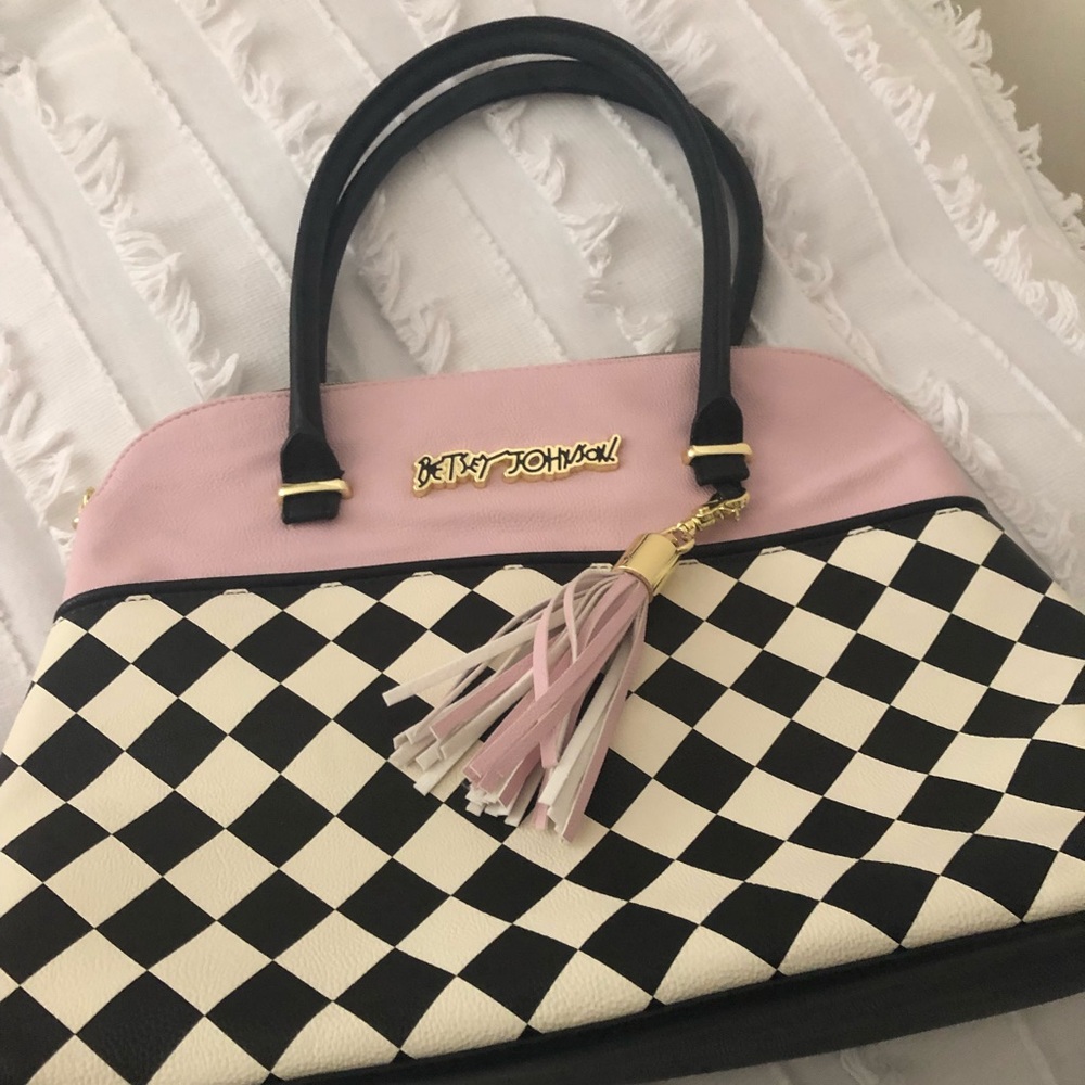 Betsy Johnson pink black and cream bag